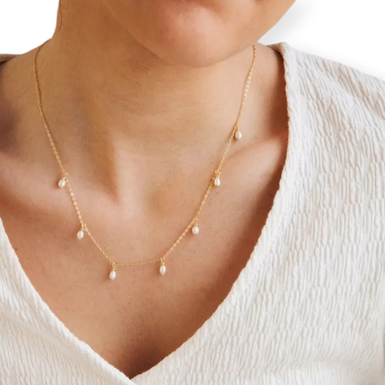 گردنبند زنانه طلایی استیل با مروارید برند Accessories