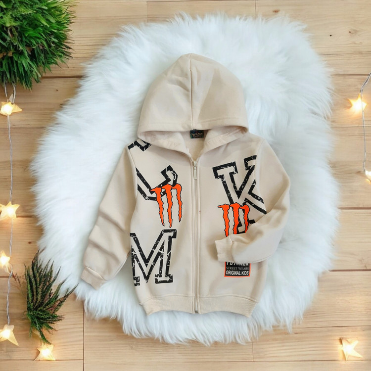 سویشرت دورس پسرانه اسپرت رنگ کرم با طرح چاپی کودکانه