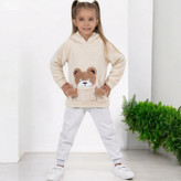 ست هودی و شلوار تدی دخترانه رنگ قهوهای و طوسی روشن برند Pampal Moda