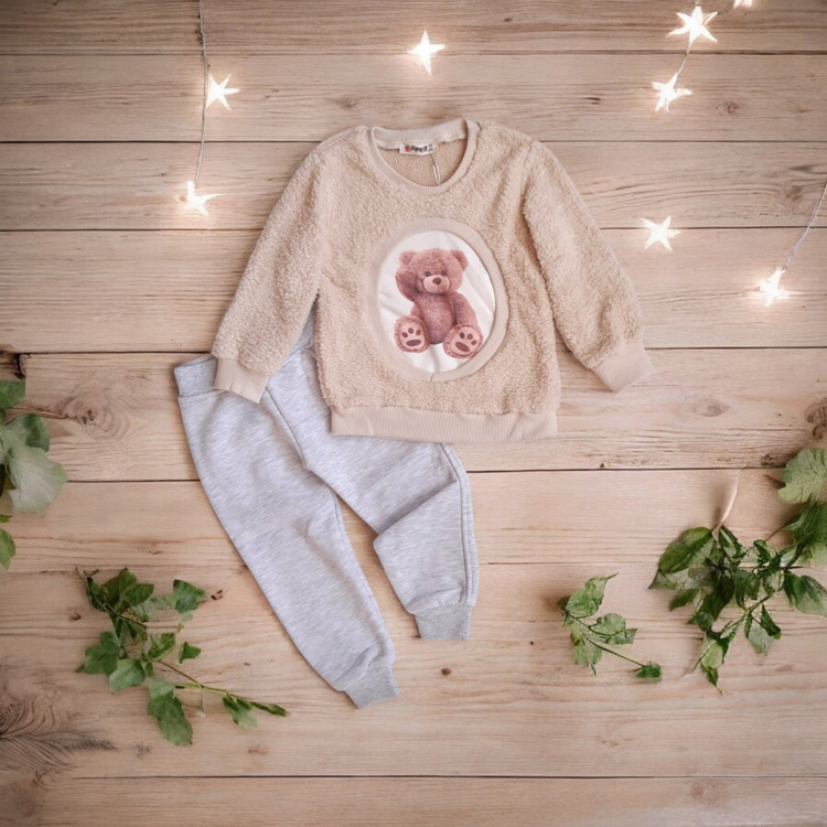 لباس گرم کودکانه دخترانه و پسرانه شامل بلوز تدی و شلوار دورس برند Pampal Moda