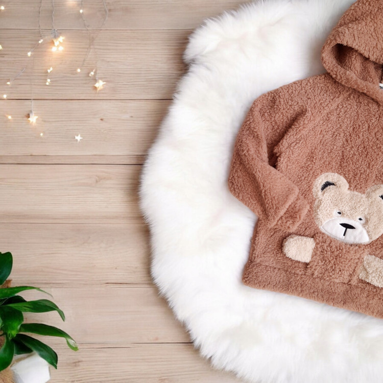 ست هودی تدی قهوهای بچگانه با طرح خرس برند ترک Pampal Moda