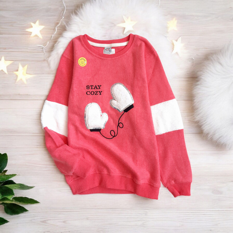 بلوز کبریتی ضخیم دخترانه رنگ قرمز روشن با پولکدوزی زیبا و استایل اسپرت