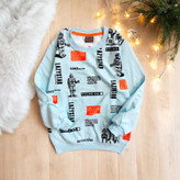 بلوز آستین بلند پسرانه آبی با چاپ فانتزی رباتی و داخل پنبهای