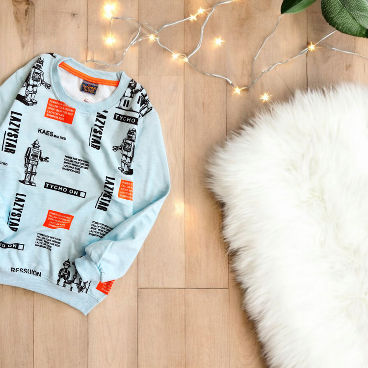 دورس پسرانه آبی آسمانی با طرح ربات برند CMK مناسب زمستان