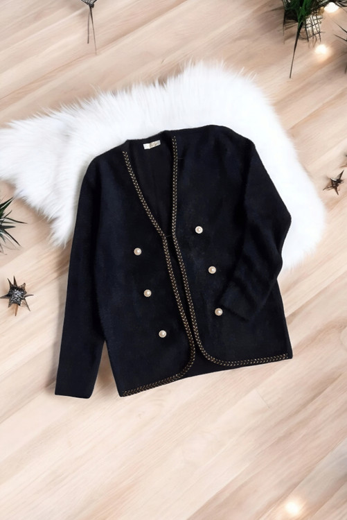 نمای جلو کت بافت خزدار مشکی زنانه برند Vitaly