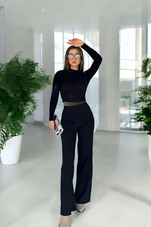 شلوار و بلوز بافت مشکی زنانه مناسب استایل زمستانی