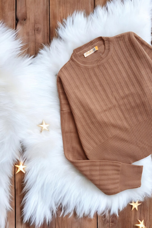 ست بلوز و شلوار بافت رنگ خاکی با بافت کبریتی