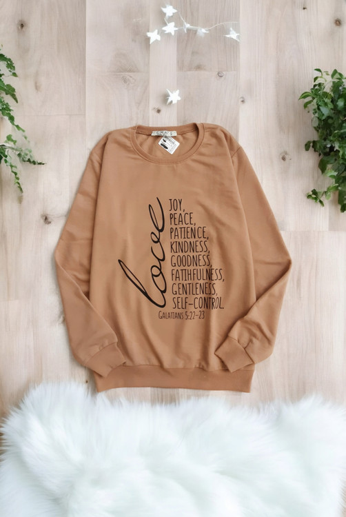 بلوز آستین بلند زنانه E.M.R رنگ خاکی با طرح چاپی مدرن