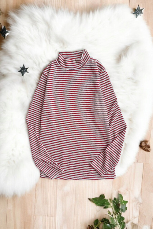 بلوز زنانه قرمز یقه اسکی بافت ریز Miss Miray