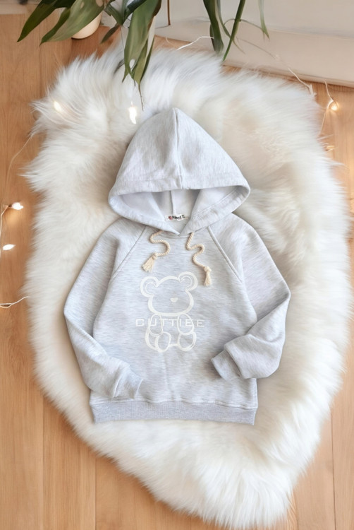 هودی دخترانه دورس پنبهای طرح خرس با کلاه