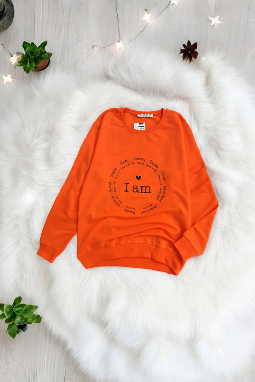 تصویر بلوز زنانه نارنجی ترک E.M.R با طرح قلب و نوشته I love