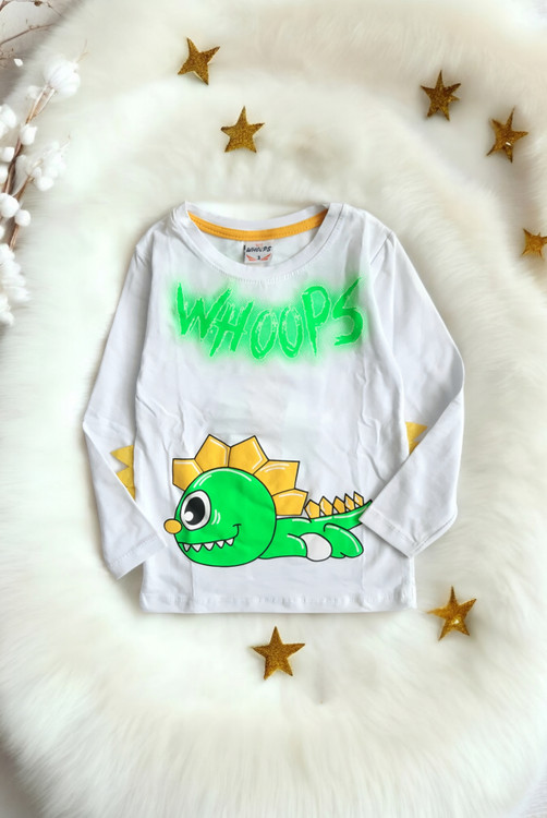 بلوز سفید بچهگانه پنبهای با طرح رنگی دایناسور برند Whoops