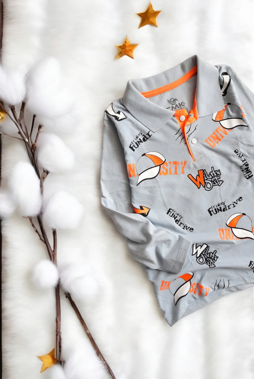 بلوز پسرانه خاکستری یقهدار برند CMK مناسب استفاده روزمره