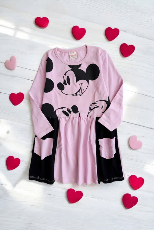پیراهن میکی موس دخترانه رنگ یاسی از جلو