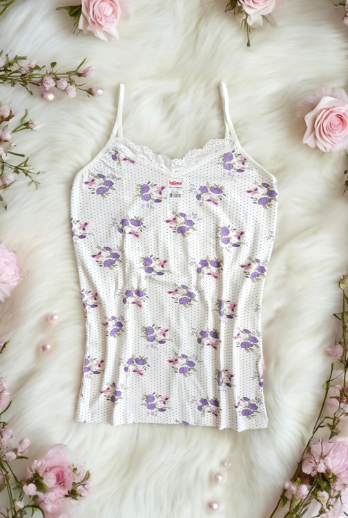 تاپ بندی خنک زنانه با طرح گلهای ریز لباس نخی زنانه لطیف مناسب گرمای تابستان