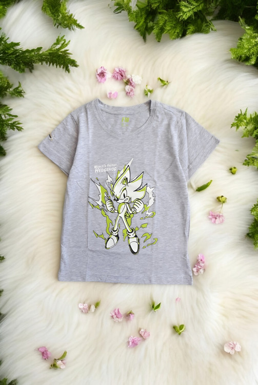 تیشرت بچهگانه طرح سونیک شبتاب رنگ طوسی روشن مناسب تابستان