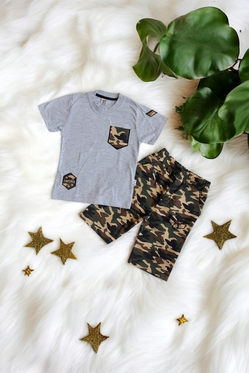 ست کامل پسرانه طوسی روشن مدل نظامی چریکی برند Tofil