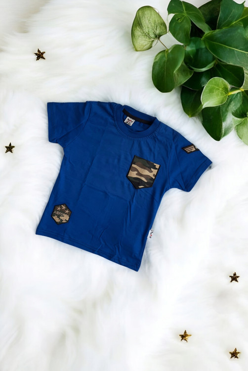 تیشرت چریکی آستین کوتاه پسرانه رنگ آبی برند Tofil