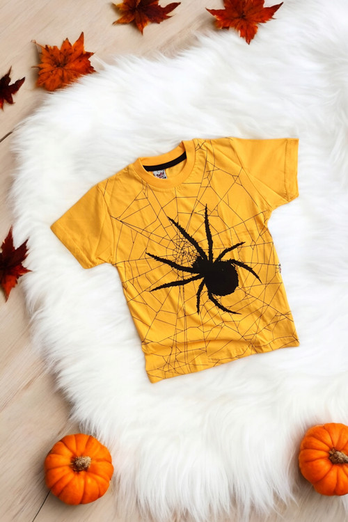 تیشرت اسپرت پسرانه رنگ زرد با طرح مرد عنکبوتی