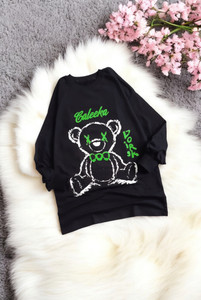 دورس زنانه لش با طرح خرس روی تن مدل – بلوز مشکی اسپرت دخترانه