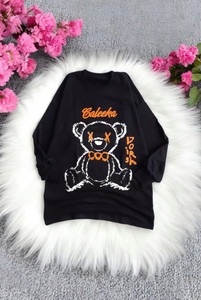 بلوز اسپرت مشکی زنانه لانگ با طرح فانتزی خرس – مناسب پاییز و زمستان