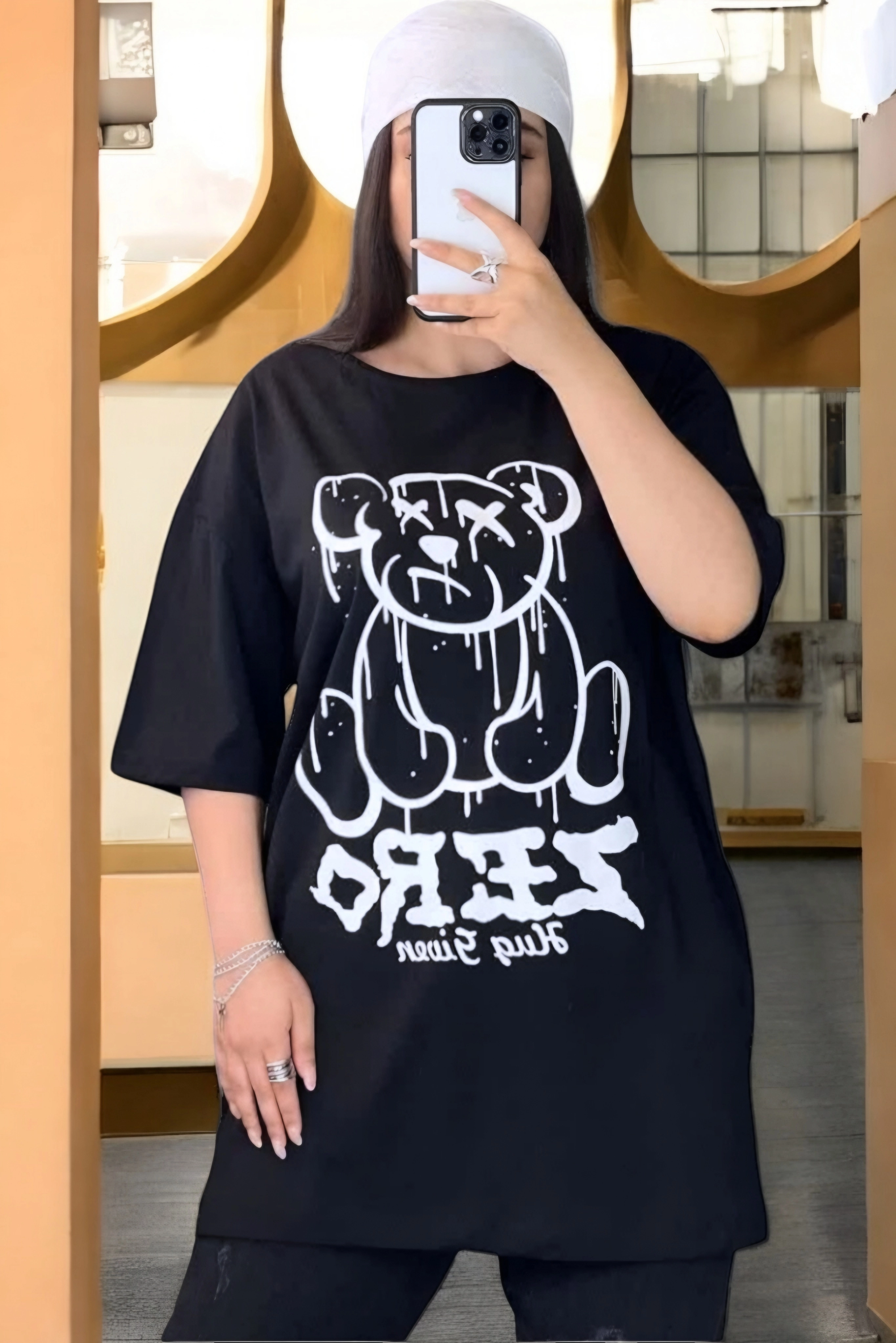 تیشرت لش مشکی زنانه با طرح خرس فانتزی