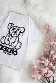 تیشرت زنانه سفید رنگ با طرح فانتزی خرس، مدل لانگ و آزاد مناسب تابستان
