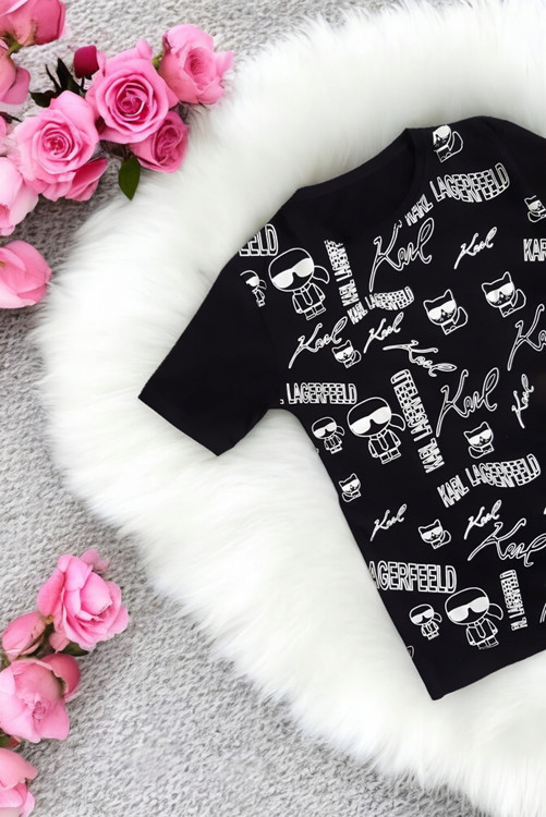 تیشرت نخی زنانه مشکی مدل اسپرت با طرح گربه، نمای بغل