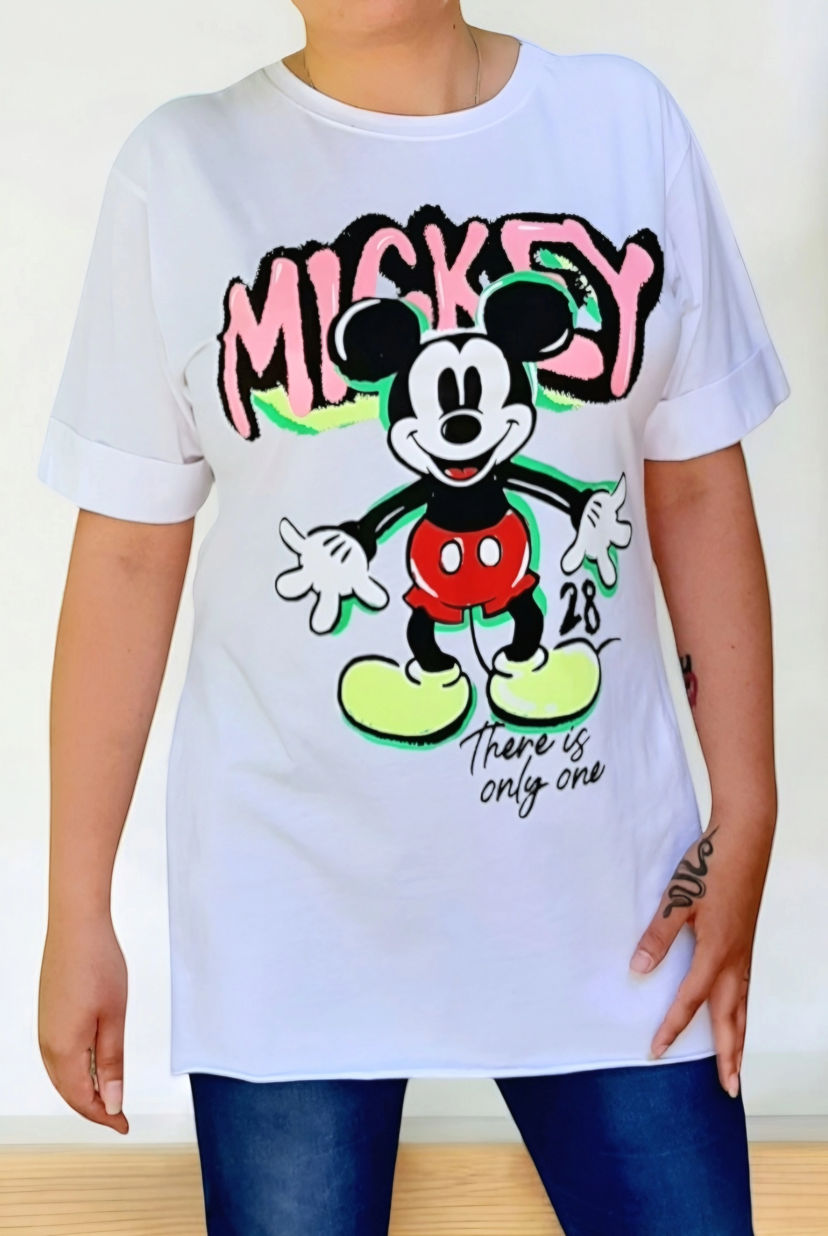 تیشرت زنانه سفید میکی موس با چاپ باکیفیت – برند EMR