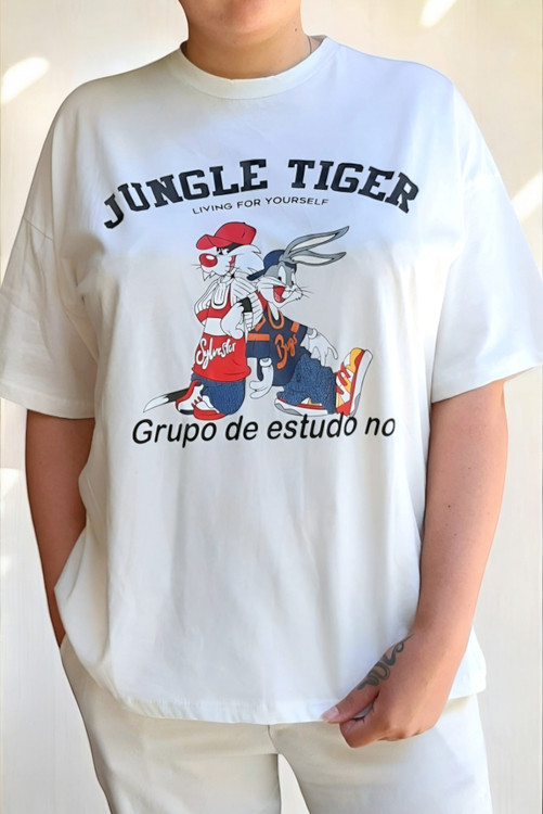 تیشرت زنانه و مردانه اسپرت ترک E.M.R مدل لانگ، رنگ شیری – نمای جلو