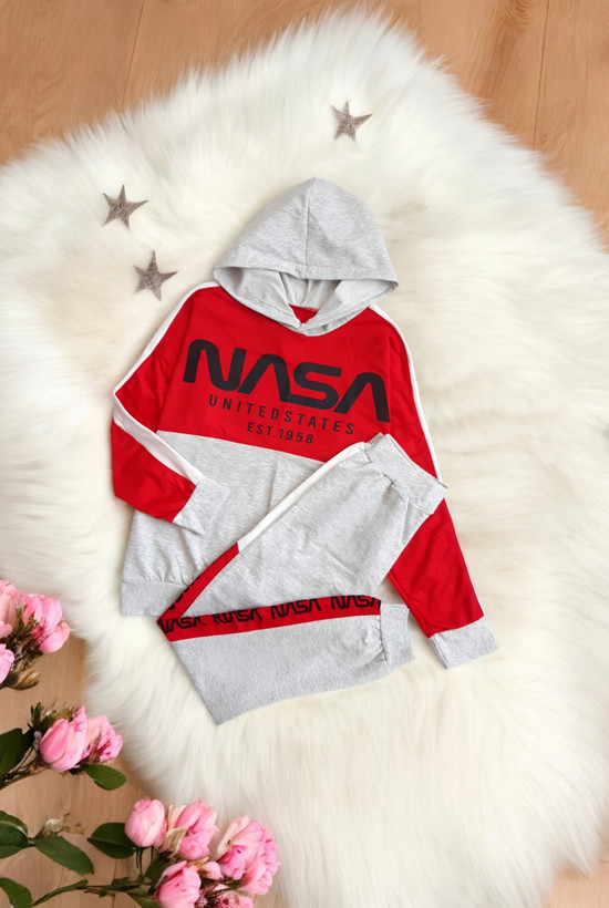 ست هودی و شلوار اسپرت زنانه قرمز برند NASA با طراحی لش و راحت