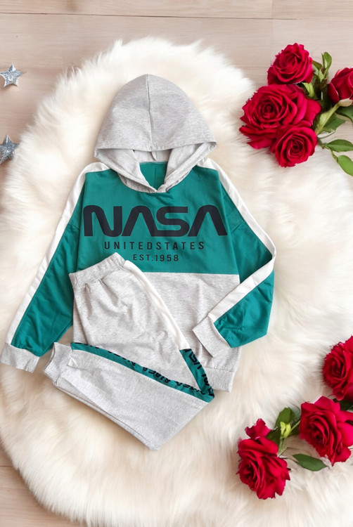 ست هودی و شلوار اسپرت سبز دریایی زنانه NASA طراحی لش و آزاد