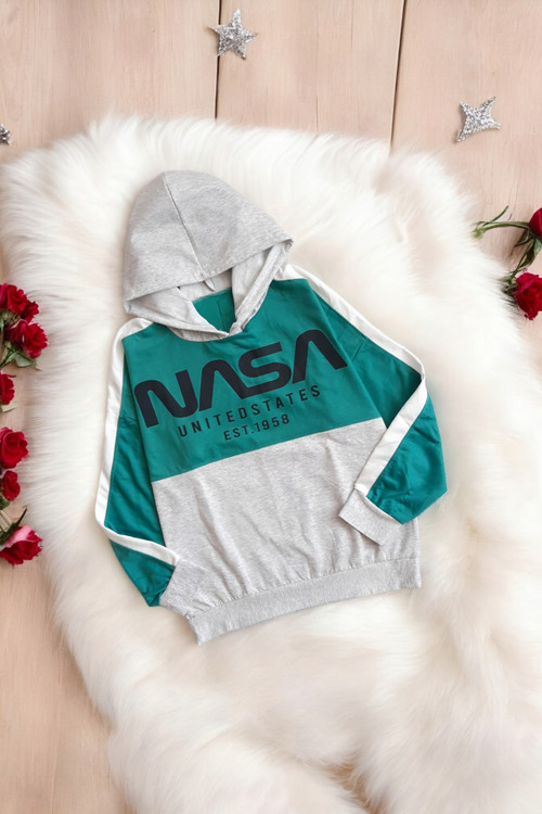 هودی اسپرت زنانه رنگ سبز دریایی برند NASA از جنس نخ ملانژ
