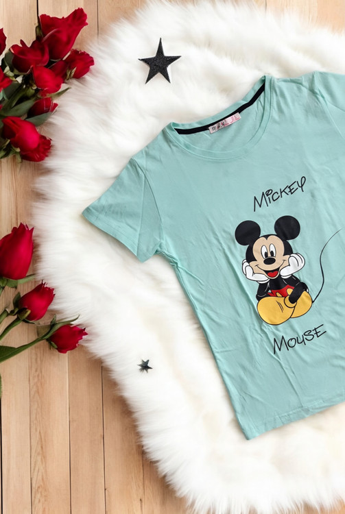تیشرت آبی دریایی زنانه راحتی میکی موس برند M.H.A نمای نزدیک