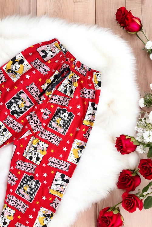 شلوار قرمز راحتی زنانه میکی موس برند M.H.A نمای نزدیک