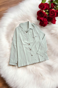 کت کتان زنانه سبز دریایی سبک راحت مناسب استفاده روزمره