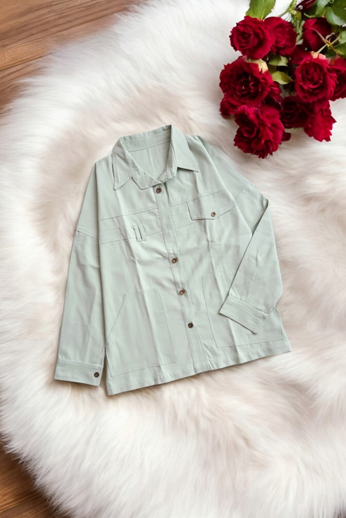 کت کتان زنانه سبز دریایی سبک راحت مناسب استفاده روزمره