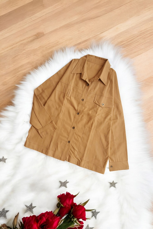 کت کتان زنانه خاکی رنگ راحت و سبک