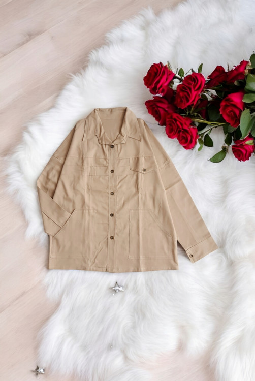 کت کتان زنانه بادامی سیر فری سایز سبک و لطیف