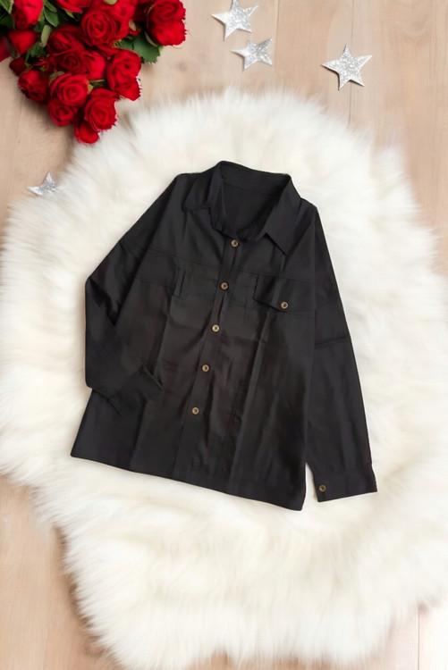 کت کتان زنانه مشکی فری سایز و کاربردی