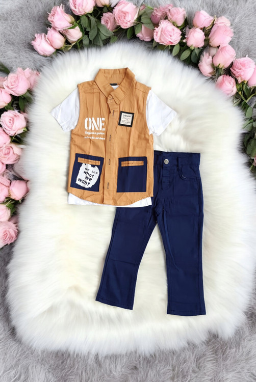 ست کامل لباس مجلسی پسرانه شامل جلیقه، تیشرت و شلوار برند Baby Hood