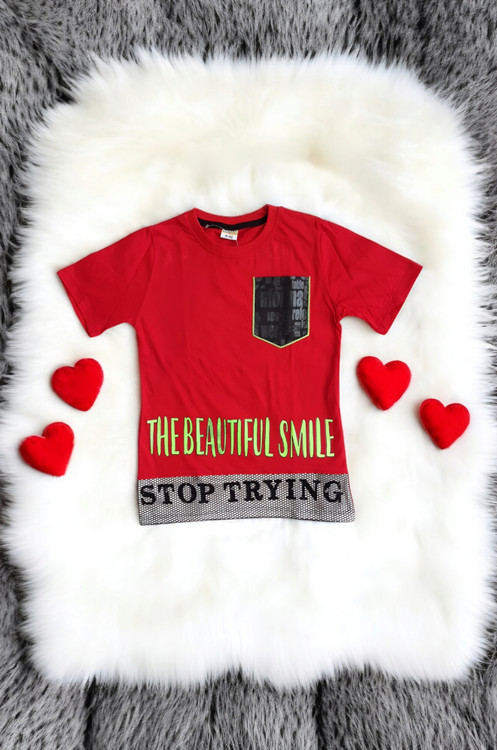 تیشرت آستین کوتاه قرمز با شلوارک مشکی پسرانه Babitto