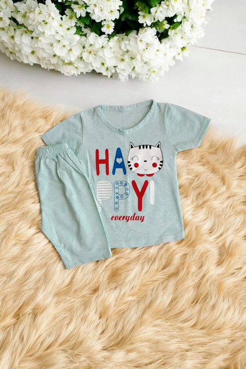 ست لباس دخترانه رنگ سبز روشن ساخت ایران، پارچه ملانژ خنک و راحت