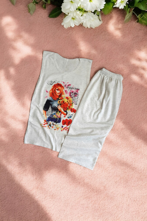 ست تاپ و شلوارک دخترانه رنگ طوسی روشن مناسب تابستان