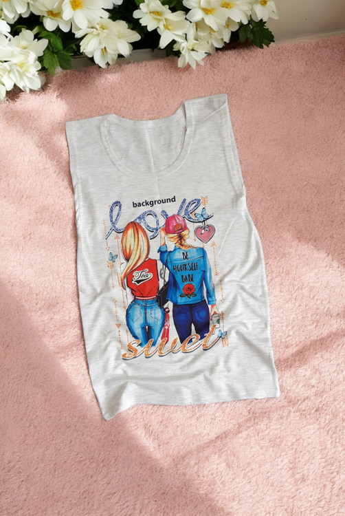 تاپ دخترانه طوسی روشن با چاپ دختر