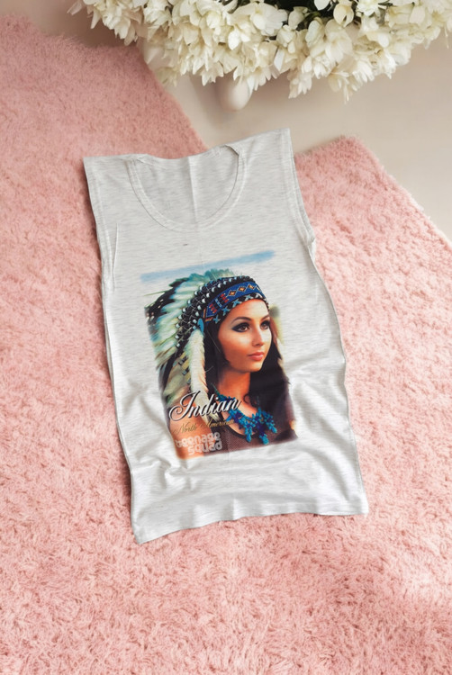 تاپ زنانه سایز کوچیک نخی طوسی