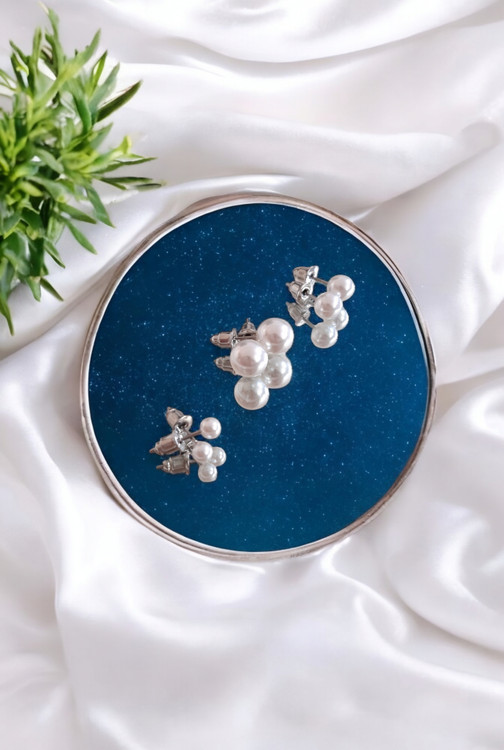 ست گوشواره مرواریدی میخی زنانه سفید در سه سایز مختلف اورجینال چین