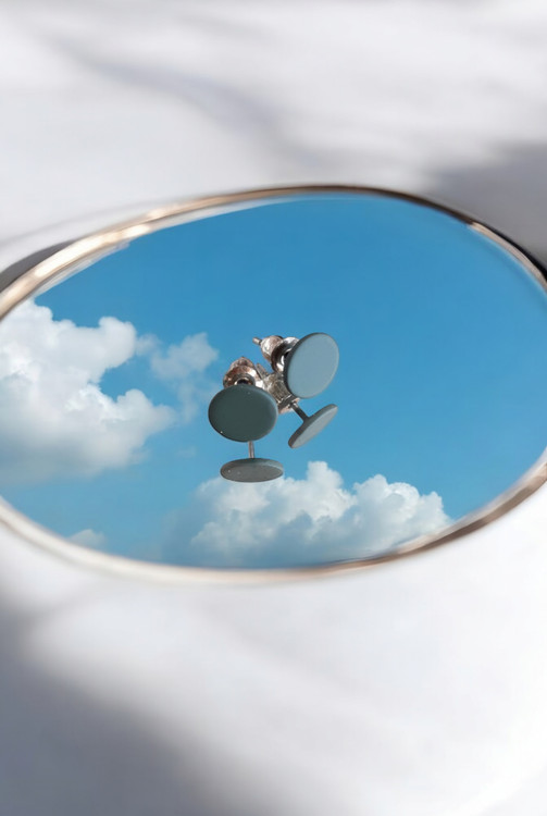 گوشواره میخی استیل طرح قرصی رنگ سبز مات سایز بزرگ