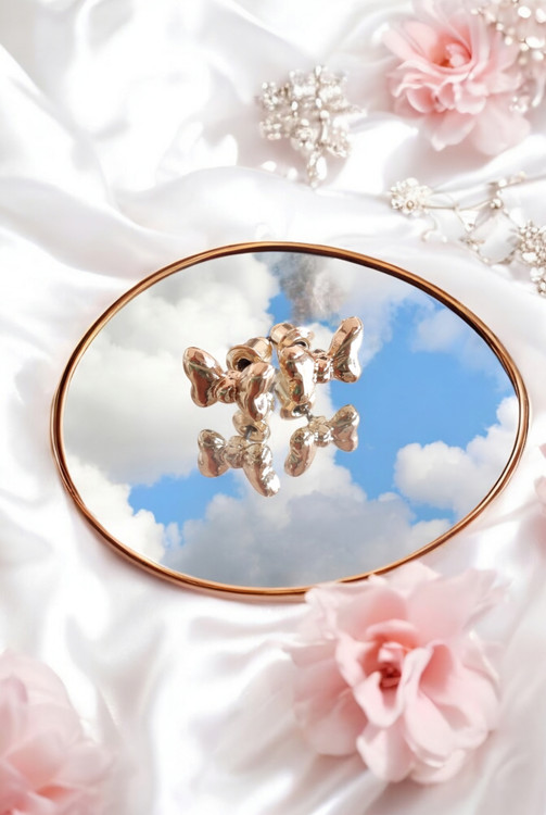 گوشواره استیل میخی پاپیوندار رنگ طلایی