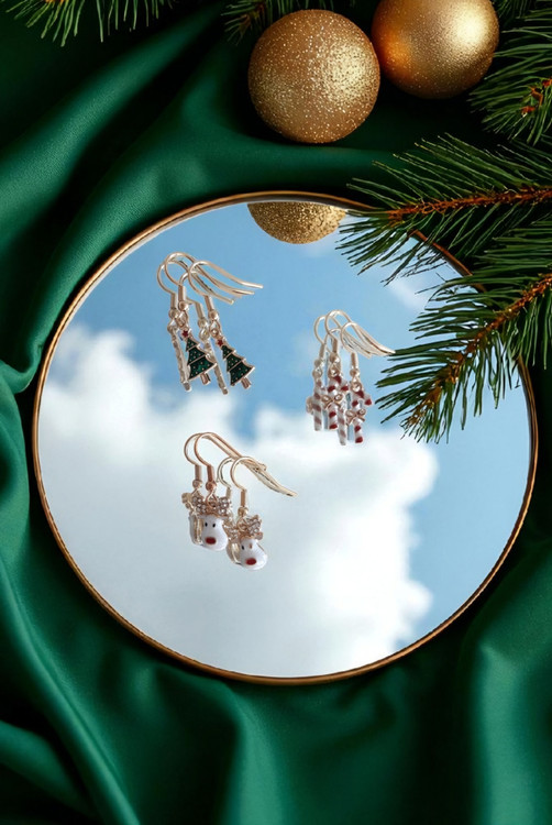 ست گوشواره استیل آویزی کریسمسی زنانه با طرحهای خاص